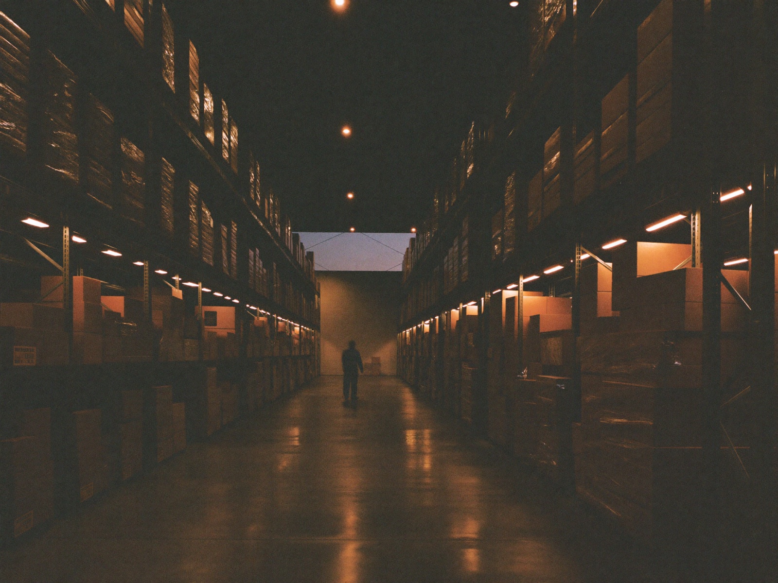 Warehouse fulfillment center at dusk